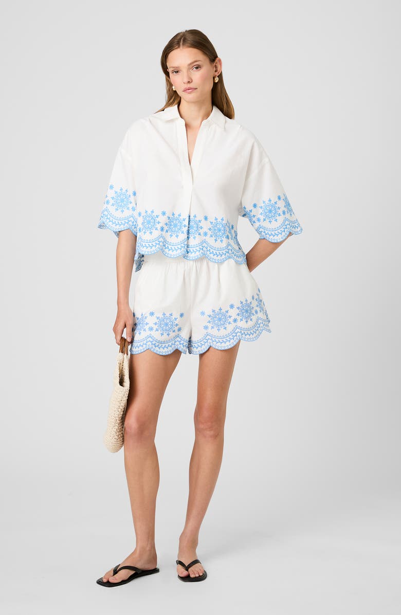 French Connection Alissa Embroidered Cotton Shorts, Alternate, color, White/ Poolside Blue