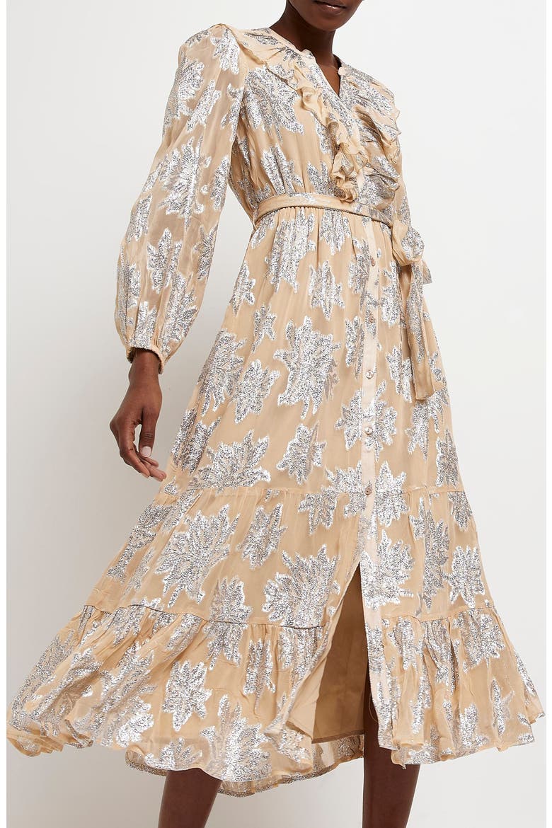Ultimate Ruffle Metallic Floral Long Sleeve Dress, Alternate, color, LIGHT PINK