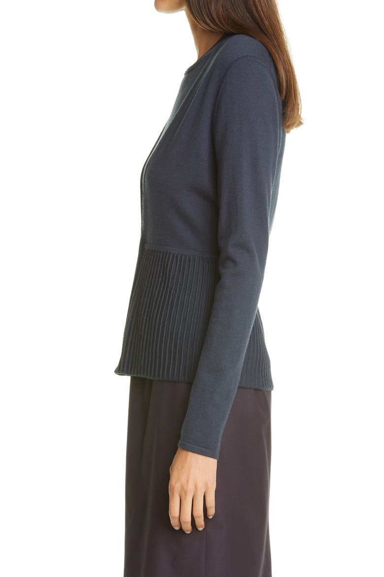 Faly Ribbed Peplum Wool Blend Cardigan, Alternate, color, NAVY