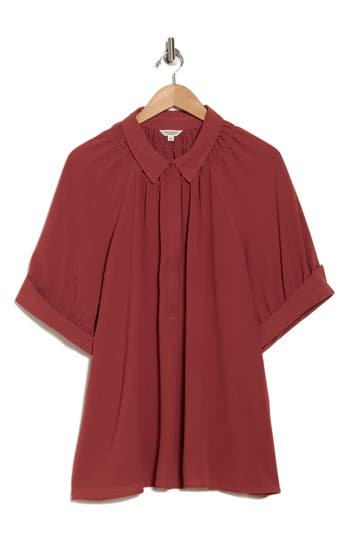 Max Studio Short Sleeve Blouse In Marsala