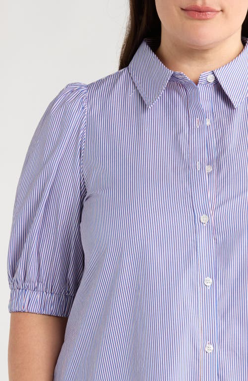 Sugarlips Fannie Striped Levy Button Down Shift Dress In Blue In Multi