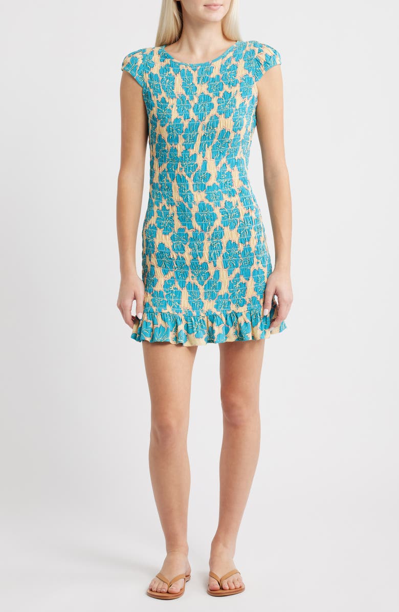 Billabong Bright Side Smocked Minidress, Main, color, Palm