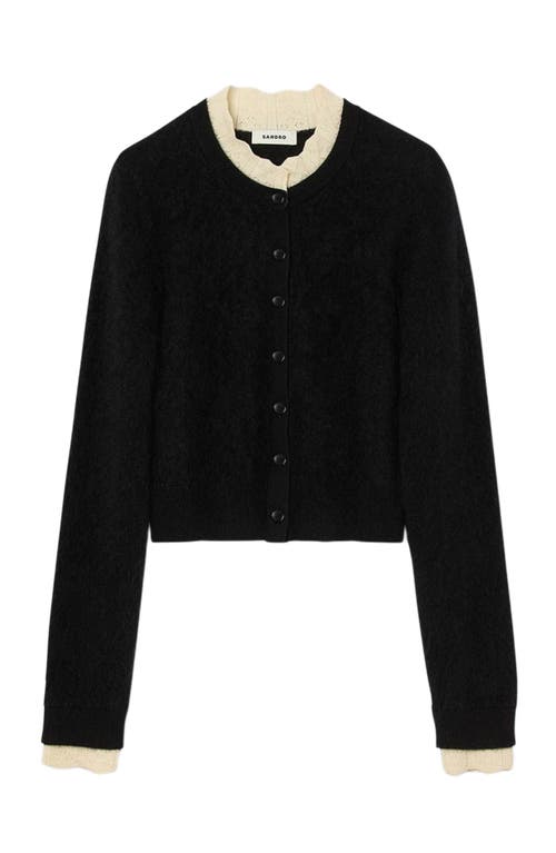 Sandro Pointelle Collar Cardigan In Black
