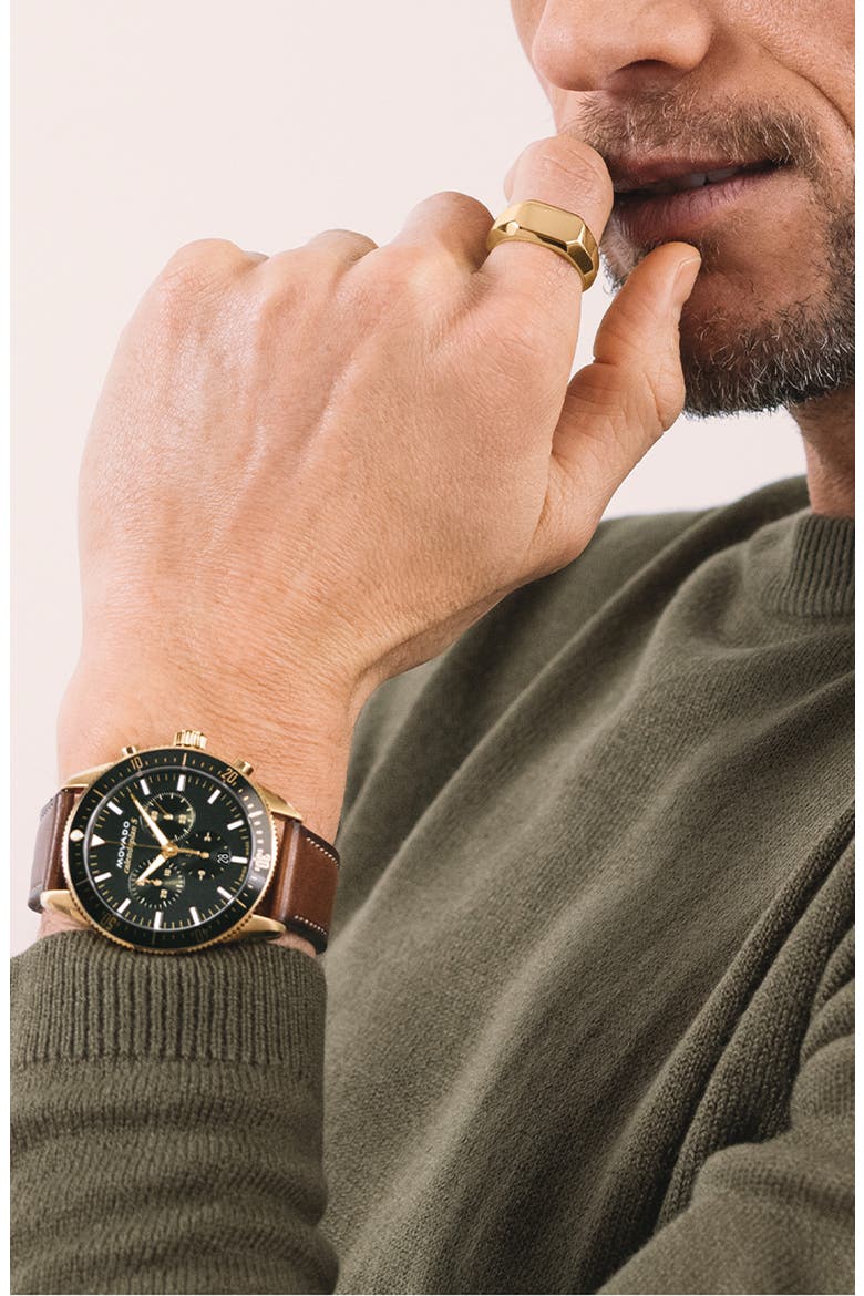 Heritage Chrono Leather Strap Watch, 42mm, Alternate, color, COGNAC/ GREEN/ GOLD