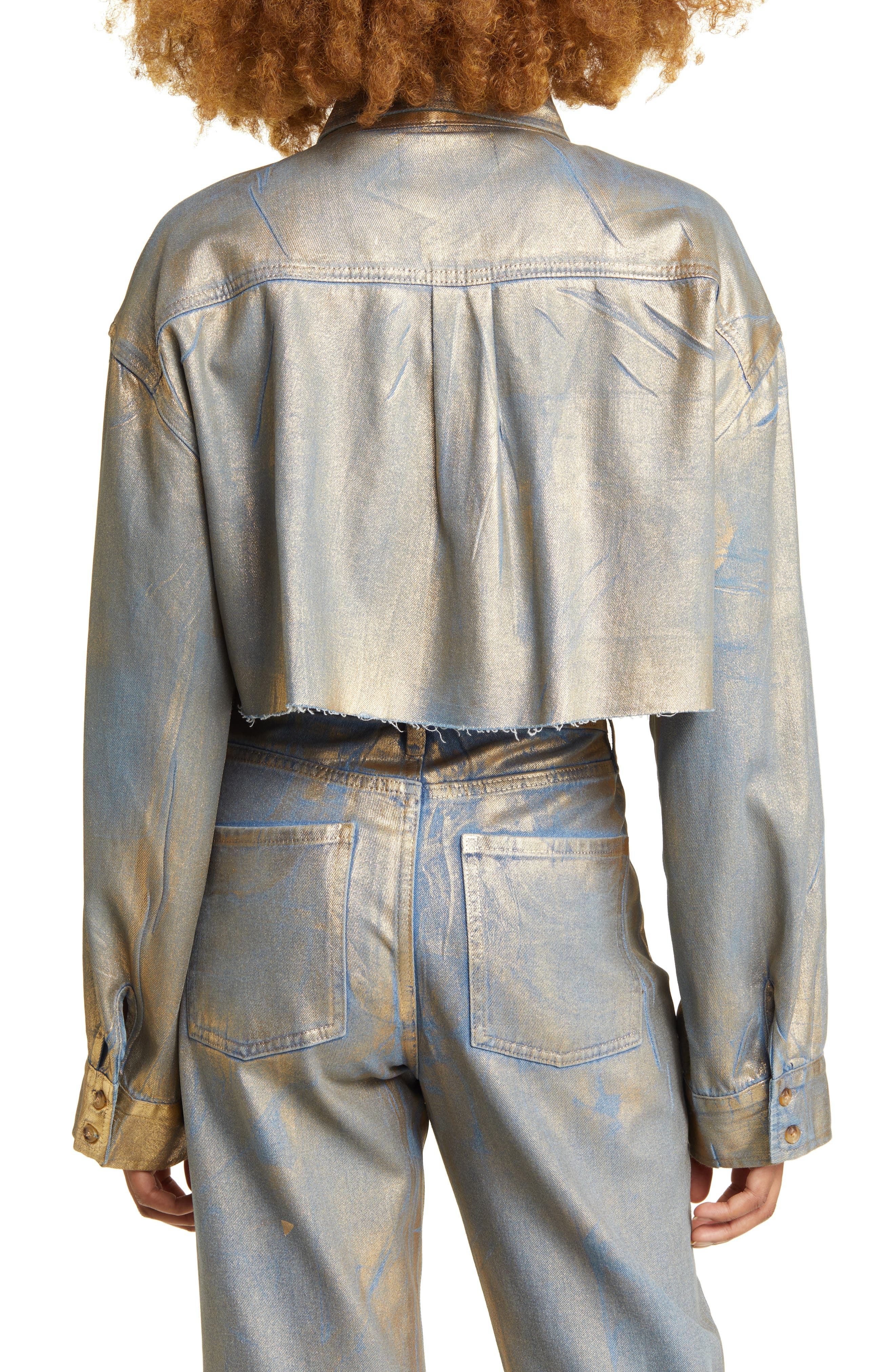 Aliya Metallic Crop Denim Jacket - image 2