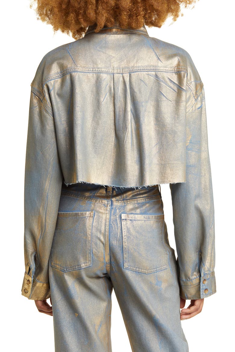 Aliya Metallic Crop Denim Jacket, Alternate, color, FIRE DANCER