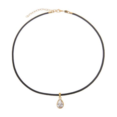 Lab Grown Diamond Pear Bezel Leather Chain Necklace 14K
