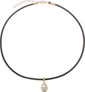 BY ADINA EDEN Lab Grown Diamond Pear Bezel Leather Chain Necklace 14K