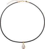 BY ADINA EDEN Lab Grown Diamond Pear Bezel Leather Chain Necklace 14K
