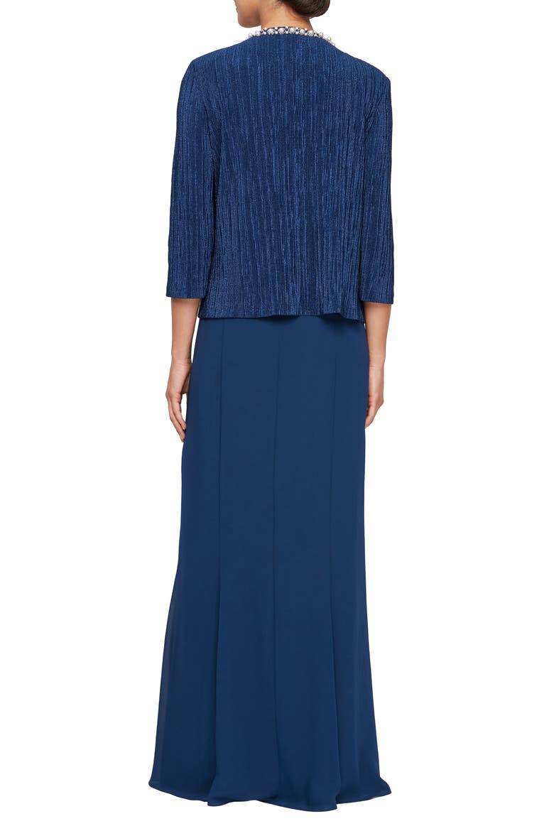 Metallic Mock Two-Piece Gown with Jacket, Alternate, color, COBALT