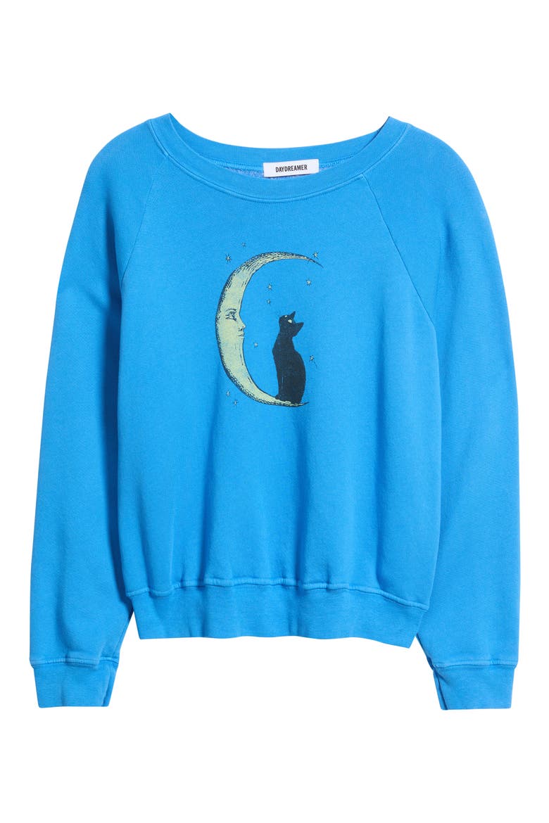Moon Cat Shrunken Graphic Sweatshirt, Alternate, color, AZURE BLUE