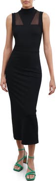 Marcella Amelia Ponte & Mesh Funnel Neck Midi Dress
