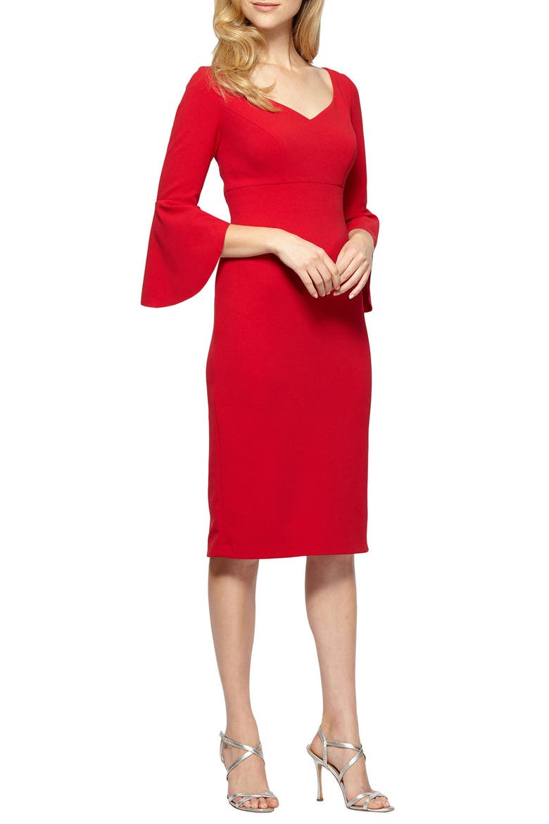 Bell Sleeve Sheath Dress, Main, color, APPLE RED