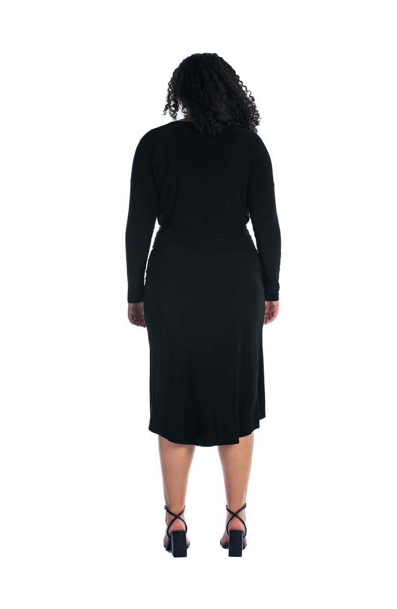 24seven Comfort Apparel Long Sleeve Dressy Tulip Skirt Knee Length Dress, Alternate, color, Black