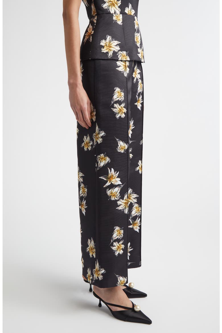 Daffy Floral Faille Wide Leg Pants, Alternate, color, FESTIVE LILIES BLACK YELLOW
