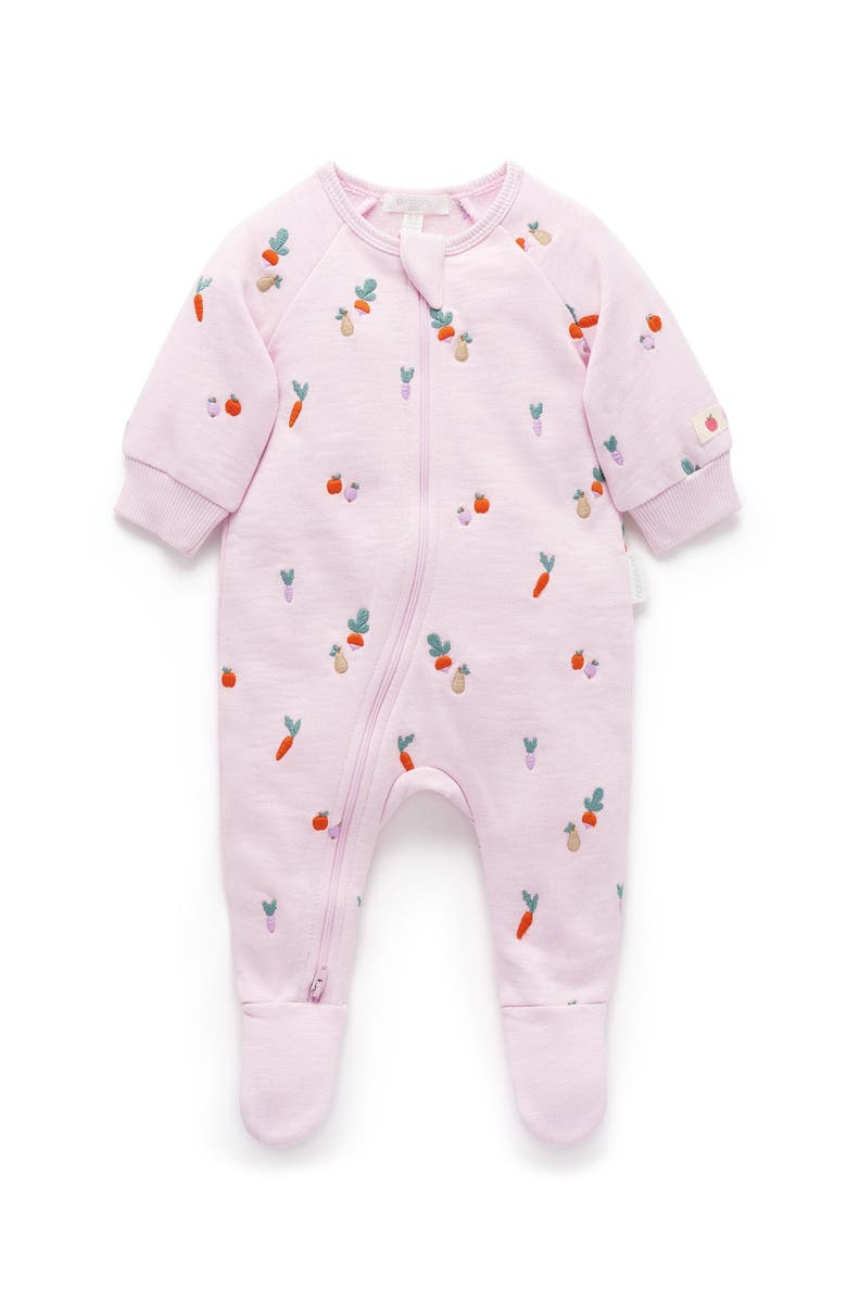 Purebaby Embroidered Fleece Footie, Main, color, Winter Fruits Broderie