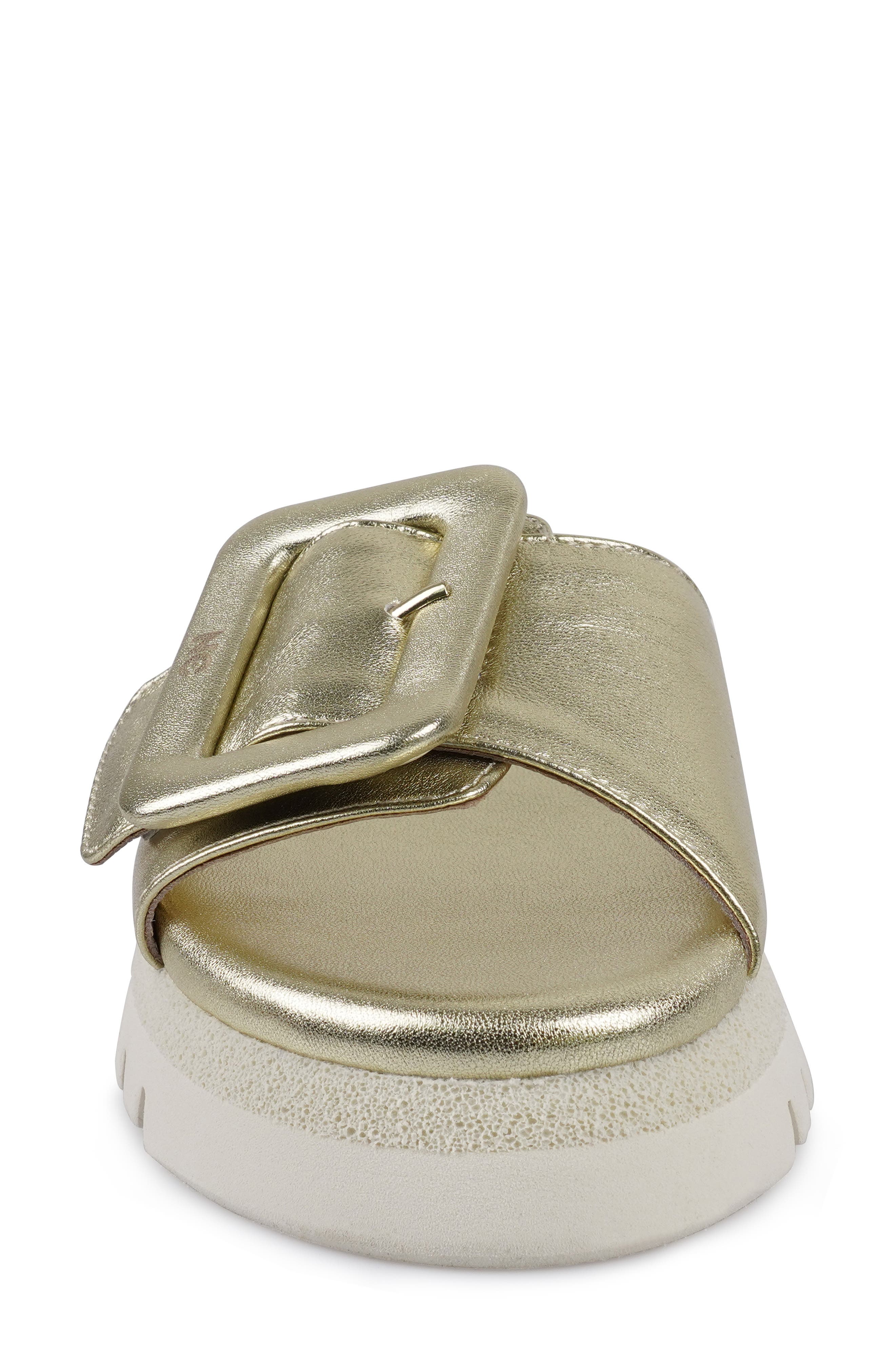 Tail Platform Slide Sandal, Alternate, color, GOLD LEATHER
