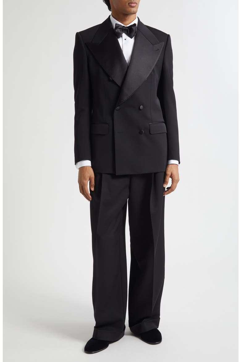 Double Breasted Virgin Wool & Silk Blend Blazer, Alternate, color, N0000 NERO
