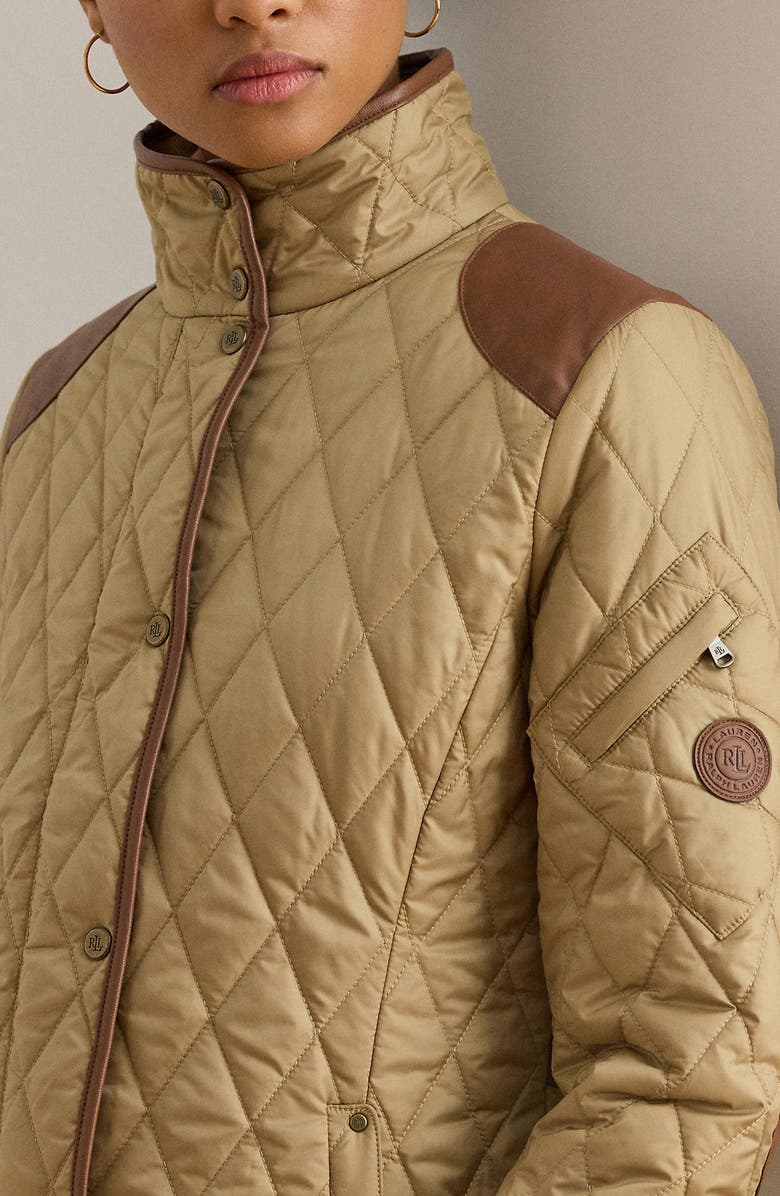 Lauren Ralph Lauren Diamond Quilted Barn Jacket With Faux Leather Trim, Alternate, color, Birch Tan