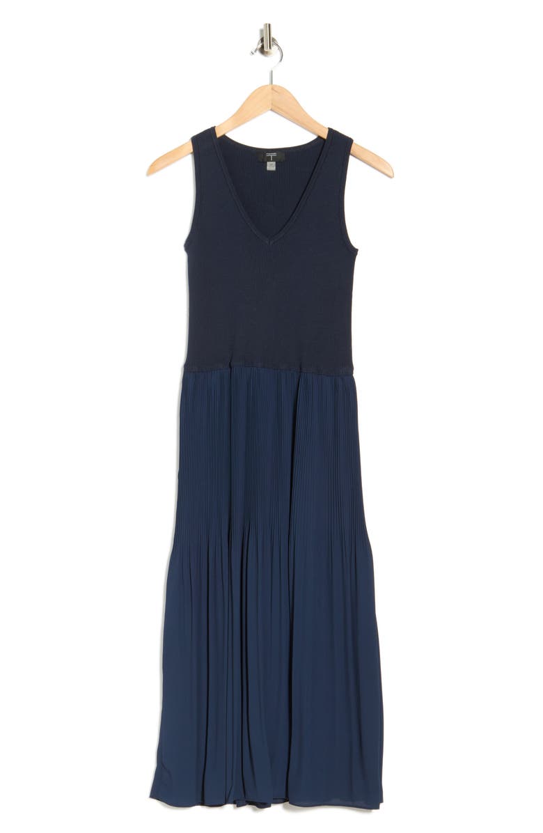 T Tahari Tiered Mixed Media Dress, Main, color, Navy