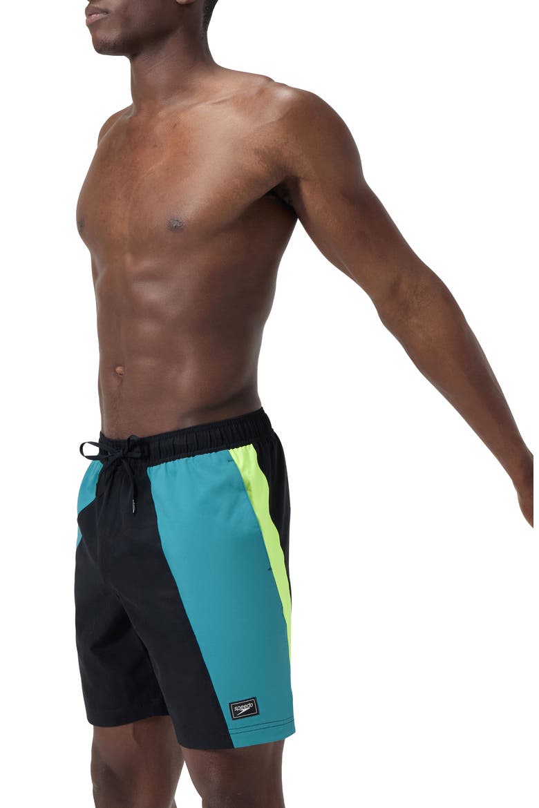 Redondo Edge Colorblock Volley Swim Trunks, Alternate, color, BLACK