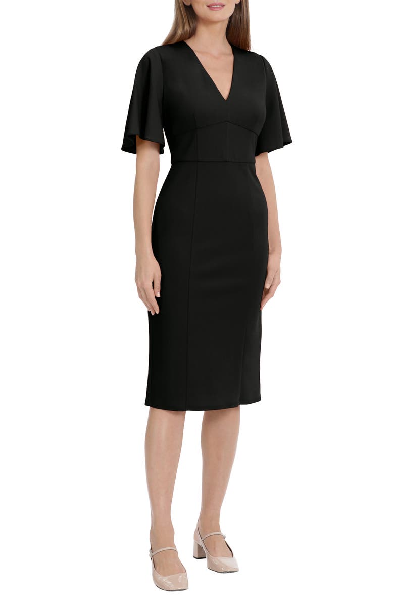 Maggy London Flutter Sleeve Midi Dress, Alternate, color, Black