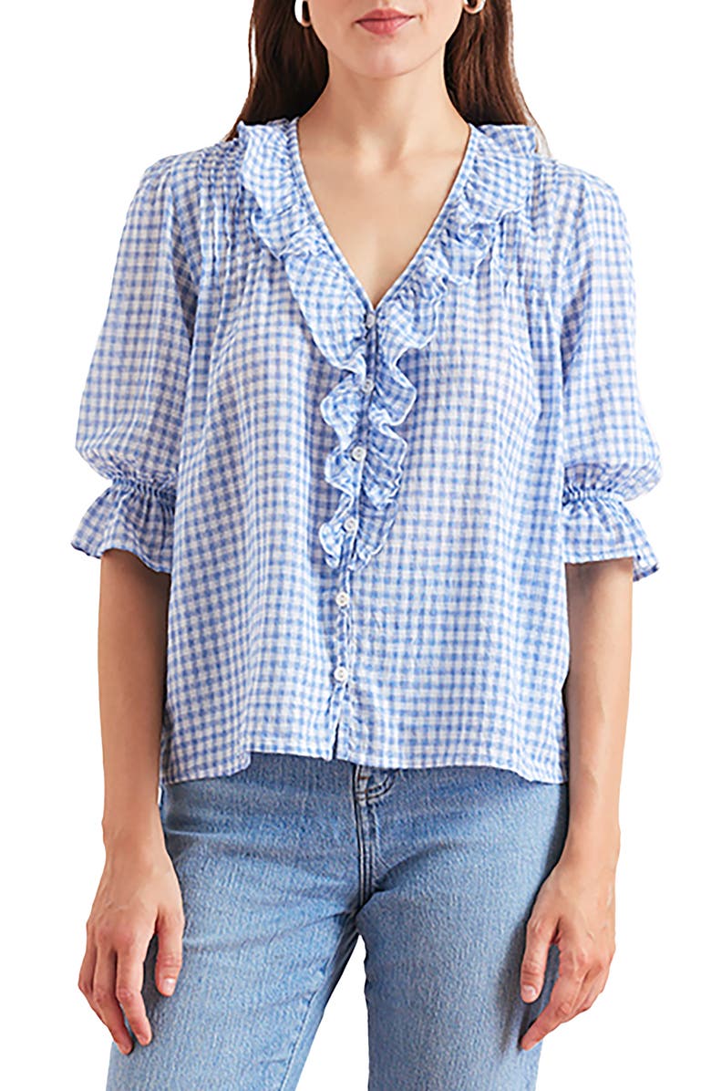Paneros Clothing Camilla Embroidered Blouse, Main, color, Petite Blue Plaid