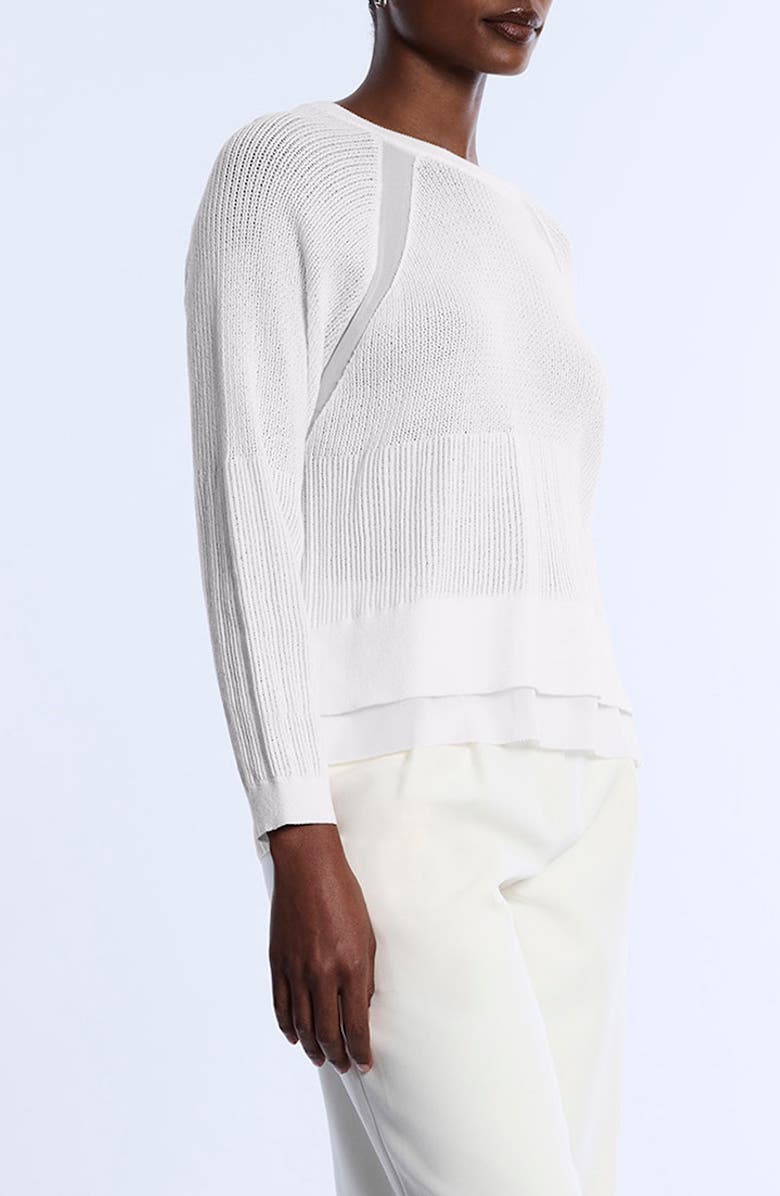 BCBGMAXAZRIA Raglan Sleeve Semisheer Cotton Blend Open Stitch Sweater, Alternate, color, Chalk