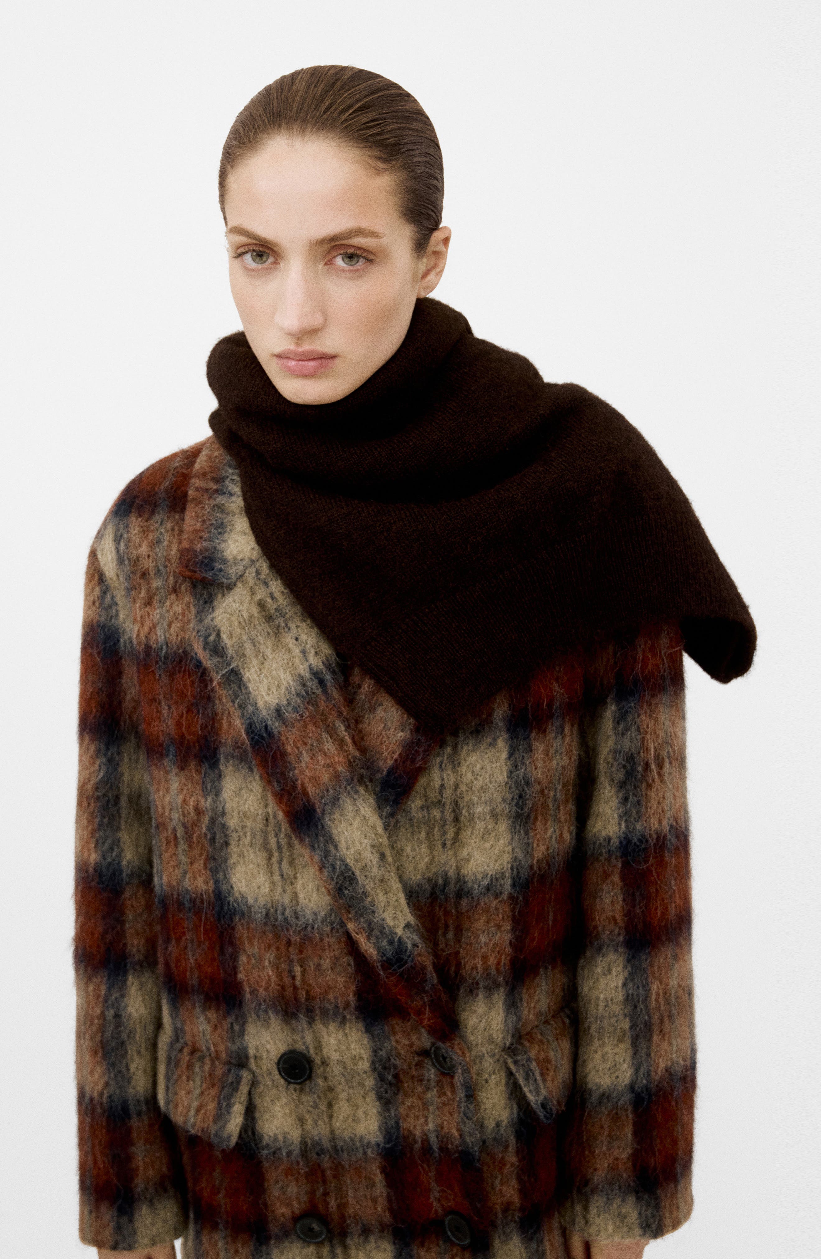 Check Plaid Wool Blend Double Breasted Coat - image 2