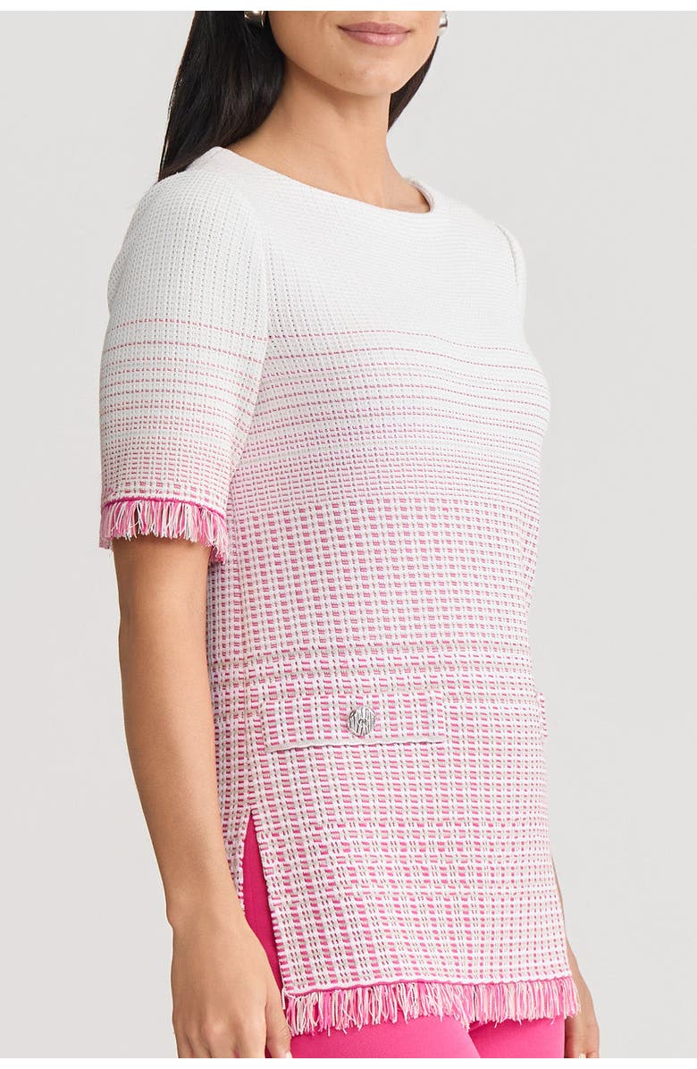 Ming Wang Ombre Fringe Trim Jacquard Knit Tunic, Alternate, color, Carmine Rose/Limestone