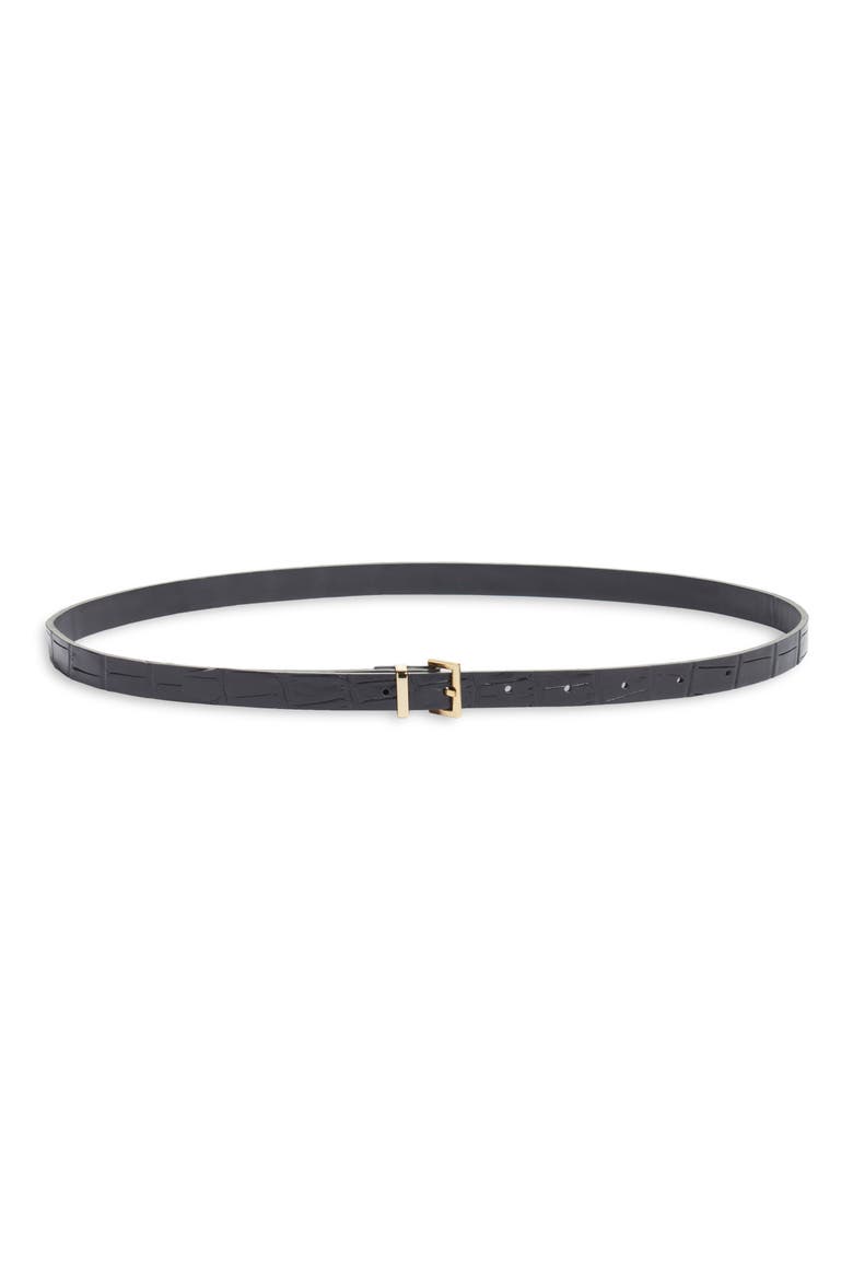 The Petite Croc Embossed Leather Belt, Main, color, BLACK