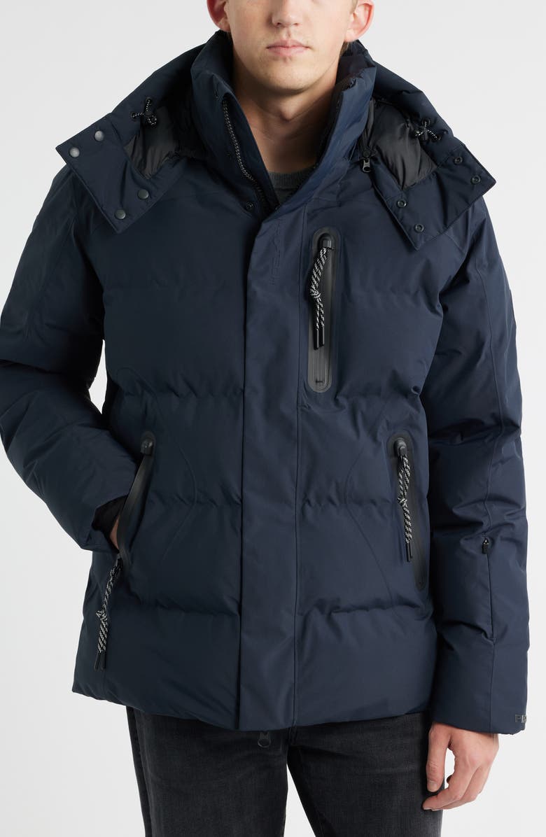 Save The Duck Malaku Waterproof Puffer Parka with Removable Hood, Alternate, color, Blue Black