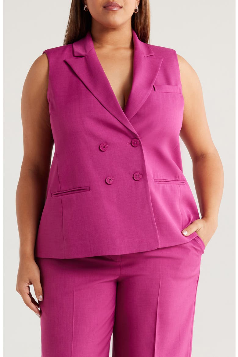 Double Breasted Sleeveless Jacket, Main, color, WILD BERRY