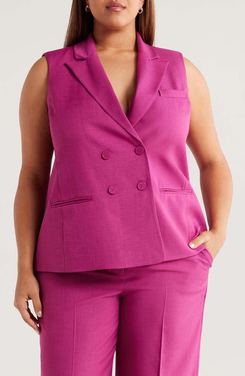 Tahari ASL Double Breasted Sleeveless Jacket, Main, color, Wild Berry