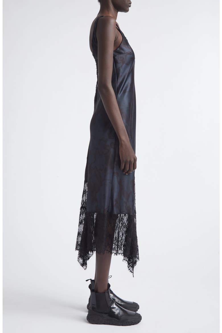 Stone Flower Drip Anemone Satin & Lace Tank Dress, Alternate, color, BLACK WATERCOLOR FLORAL