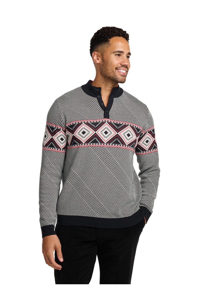 Cotton 4-button Mock Neck Sweater, Alternate, color, Black/Red