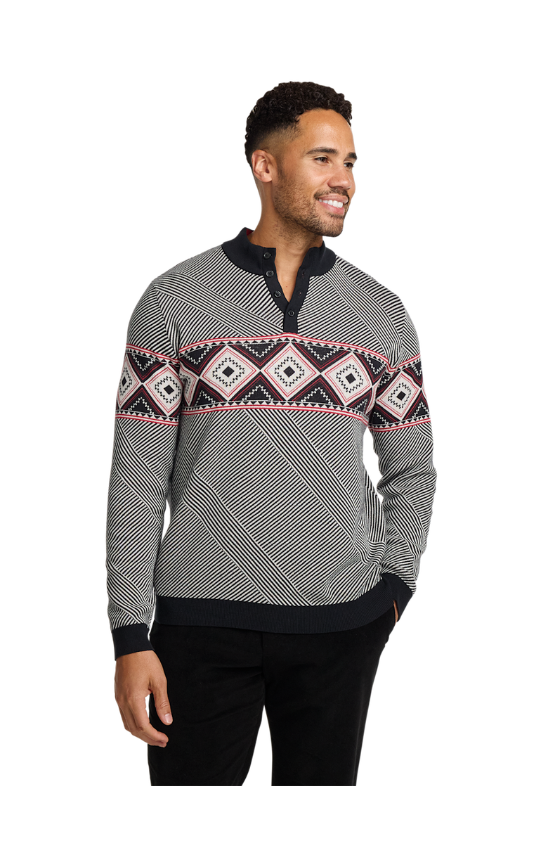 Paul Fredrick Cotton 4-button Mock Neck Sweater, Alternate, color, Black/Red