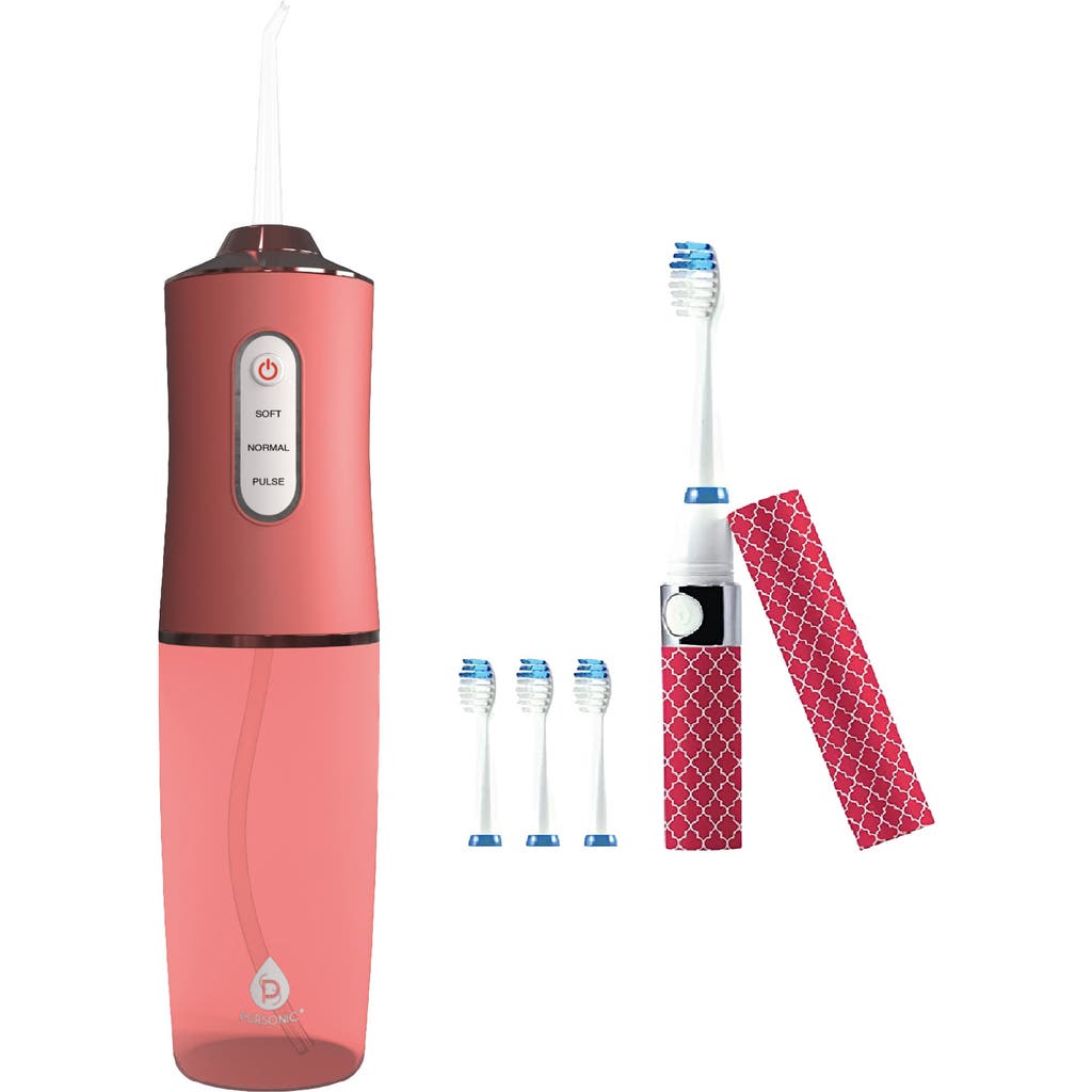 Pursonic Water Flosser & Portable Sonic Toothbrush Oral Care Bundle In Pink