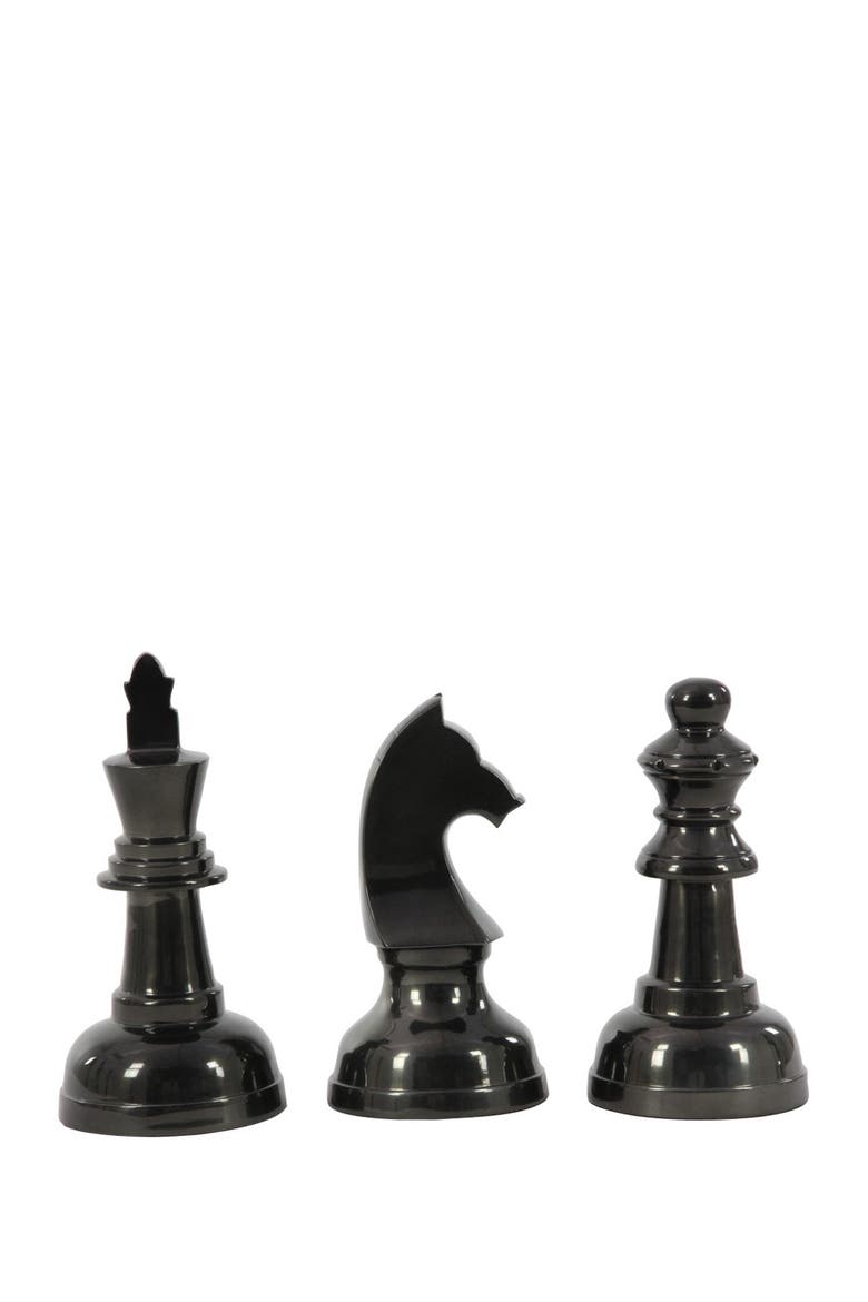 Dark Gray Aluminum Chess Sculpture with Knight, Queen & King - Set of 3, Alternate, color, GRAY