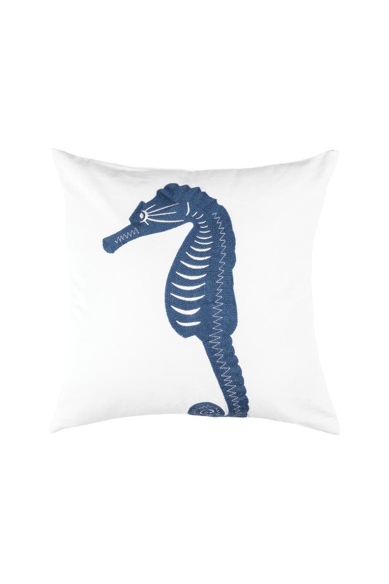 Reef Shores Seahorse Throw Chain Stitch Accent Pillow, 18" x 18", Main, color, Blue