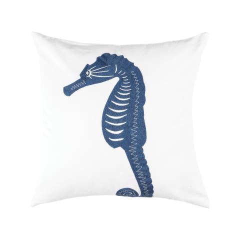 Reef Shores Seahorse Throw Chain Stitch Accent Pillow, 18" x 18"