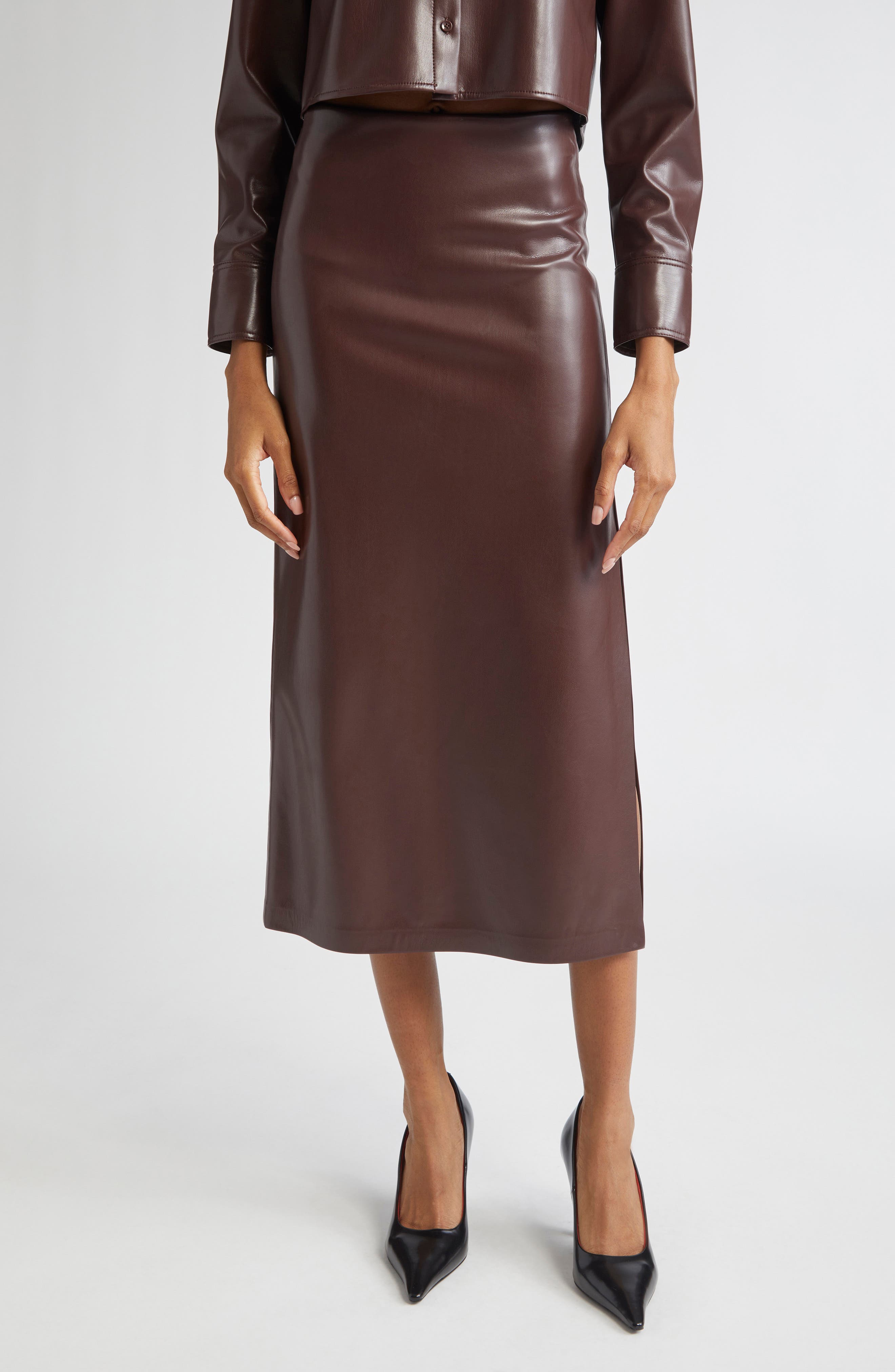 midi pencil skirt leather
