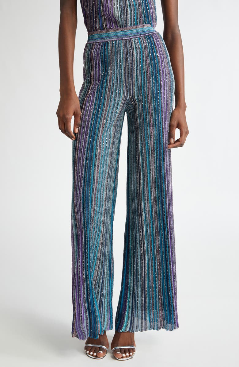 Missoni Shimmer Stripe Metallic Knit Flare Pants, Main, color, 