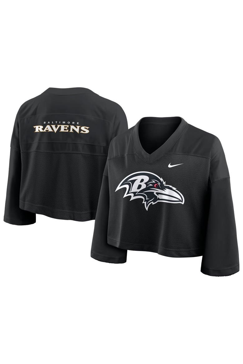 Women's Nike Black Baltimore Ravens Rewind Cropped Mesh Dri-FIT Fashion Jersey, Main, color, Black