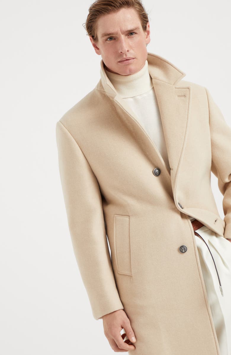 Brunello Cucinelli Camel double cloth coat with metal buttons, Alternate, color, 