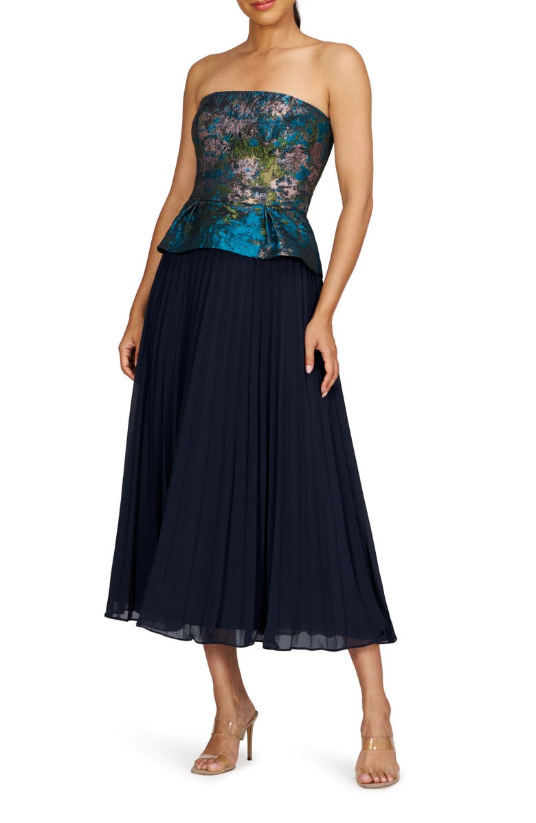 Kay Unger Giannina Metallic Floral Mixed Media Strapless Cocktail Dress, Alternate, color,