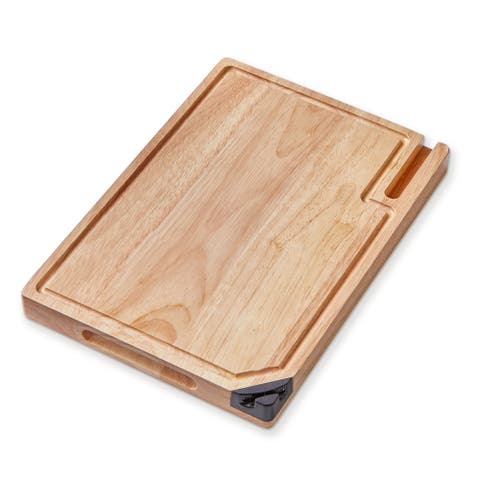 Cutting Board W Phne Hldr & Shrpnr Natural Steel Everyday