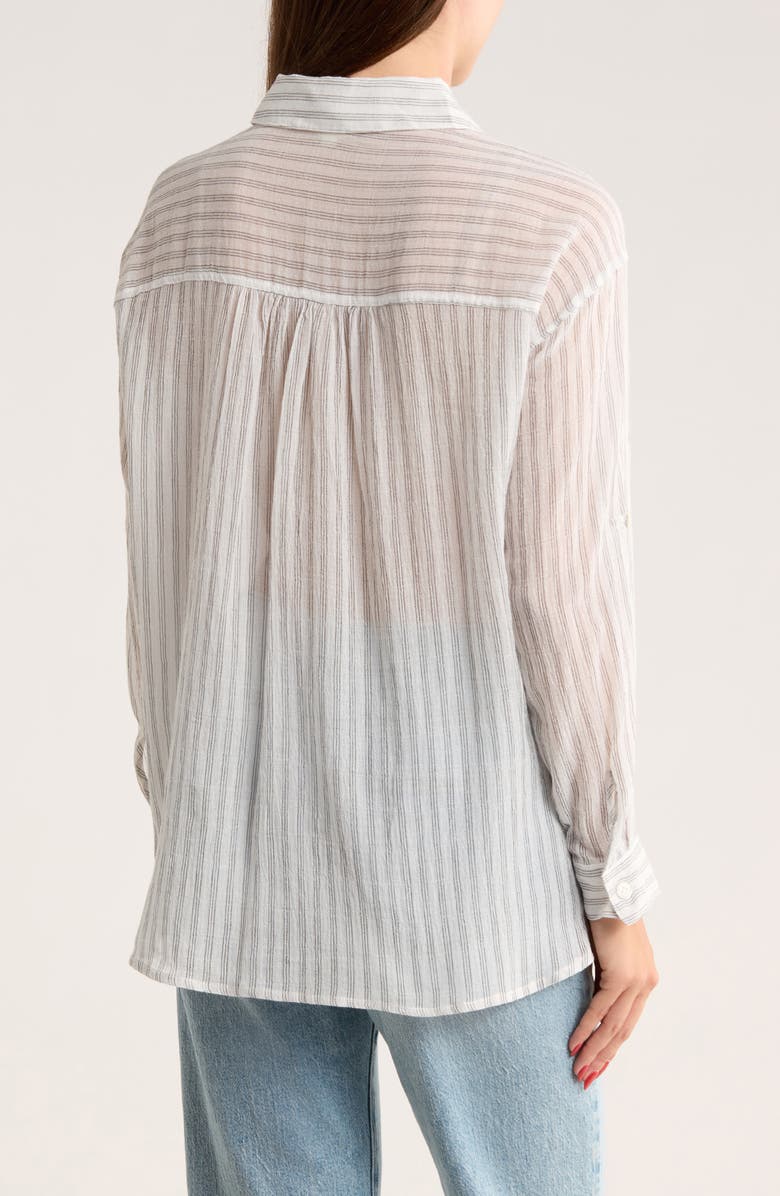 MAX STUDIO Stripe Cotton Button-Up Shirt, Alternate, color, White/ Black Stripe