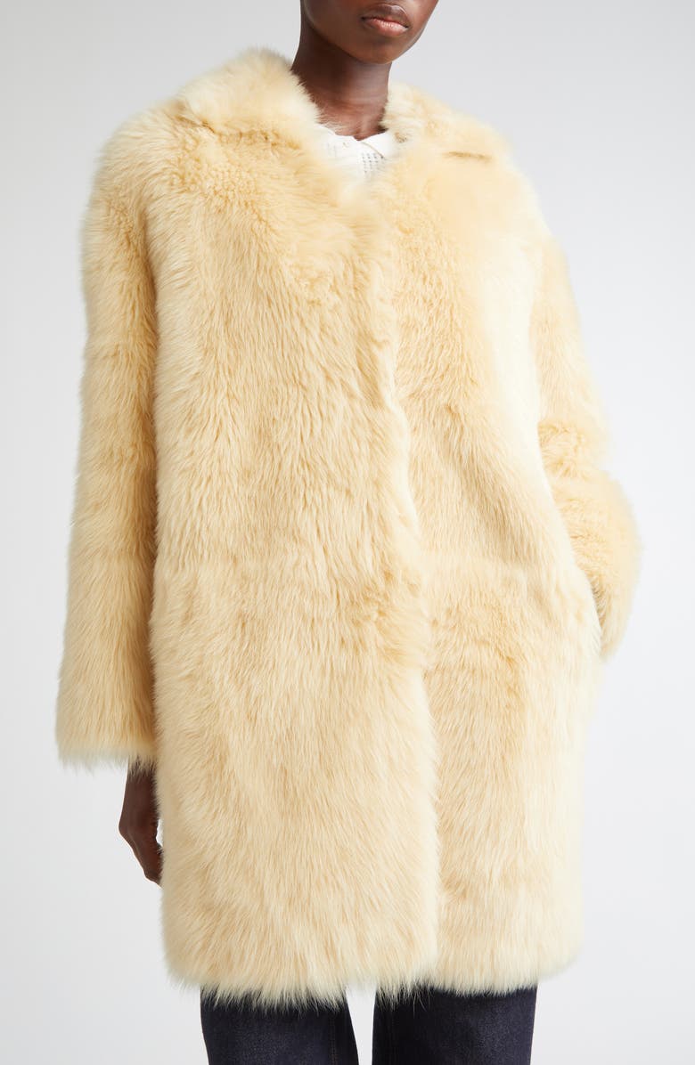 LOULOU DE SAISON Ruben Knee Length Genuine Shearling Coat, Alternate, color, Butter