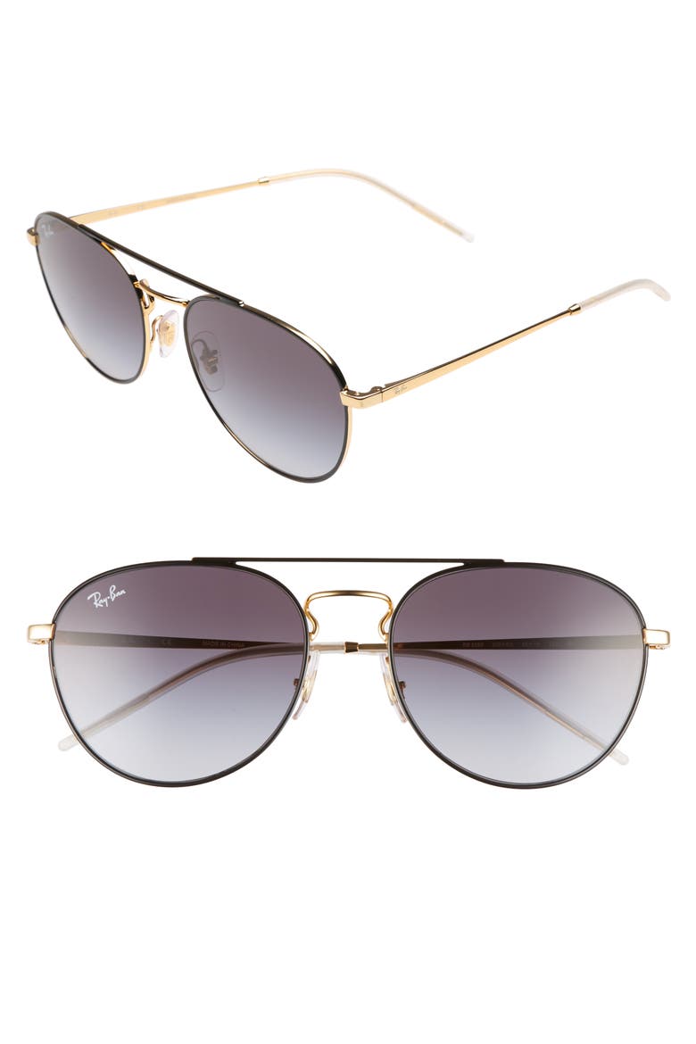55mm Gradient Lens Round Aviator Sunglasses, Alternate, color, BLACK GOLD